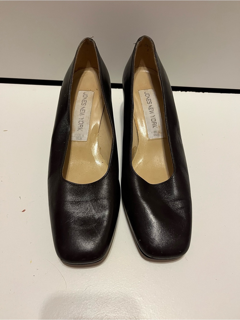 Vintage Jones New York Black Leather Square-Toe Pump